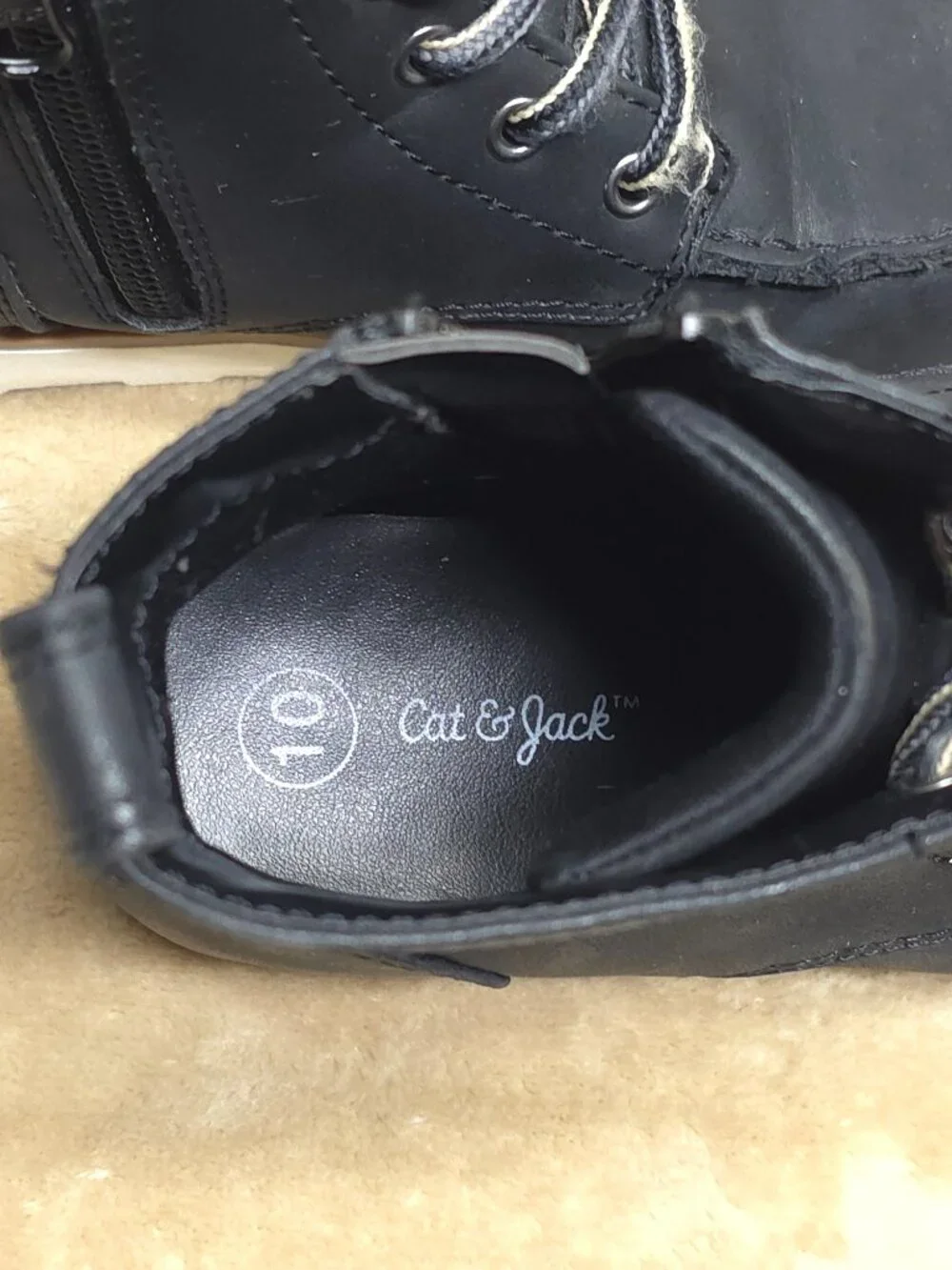 Cat & Jack Kids Size 10 Black Ankle Boots Lace Up Side Zip Moc Toe
